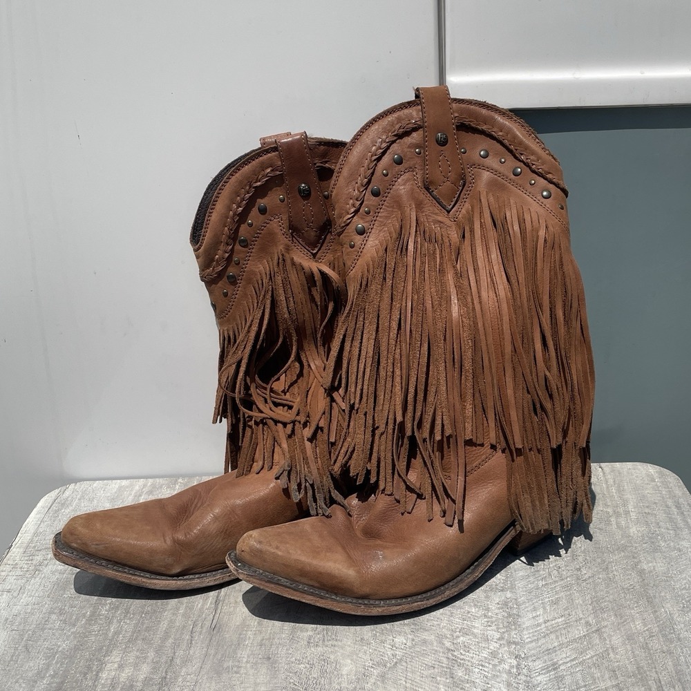 Liberty Black ‎ Vegas Fringe Cowgirl Boots Brown Leather Western Boho Size 9.5